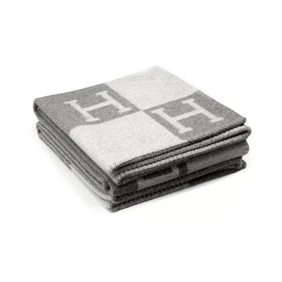 (grey) Letter H blanket, artificial wool and cashmere cover blanket, sofa plaid blanket, shawl