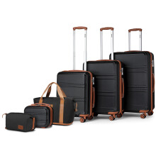 (Black and Brown) KONO 6 Pieces ABS Hard Shell Suitcase Set With Duffel Bag And Toiletry Bag