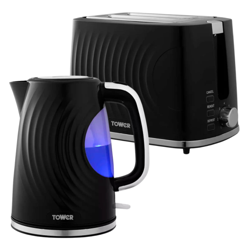Tower Tower Sonar Kettle & 2 Slice Toaster Kitchen Set (Black)