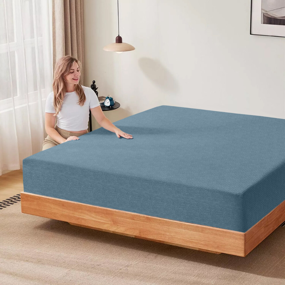 (King: 150X200 cm, Washed Blue) Hotel Quality Fitted Bed Sheets 30CM Deep Cotton Jersey Fitted Sheet-image-OPC-PFJJBP2-NEW