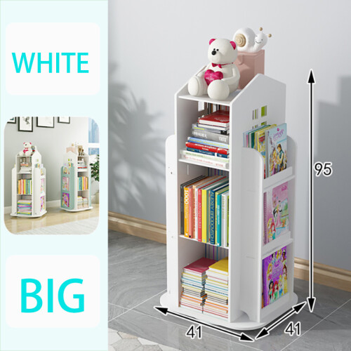 Children's Rotating Bookshelf with Four Sides for Easy Storage and Retrieval, White 2