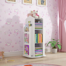 Children's Rotating Bookshelf with Four Sides for Easy Storage and Retrieval, White