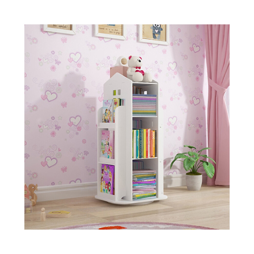 Children's Rotating Bookshelf with Four Sides for Easy Storage and Retrieval, White
