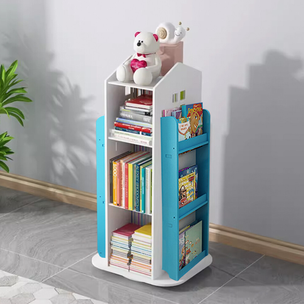 Children's Rotating Bookshelf with Four Sides for Easy Storage and Retrieval, Blue