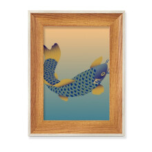 Painting Culture Blue Fish Desktop Wooden Photo Frame Display Picture Art Painting Multiple Sets