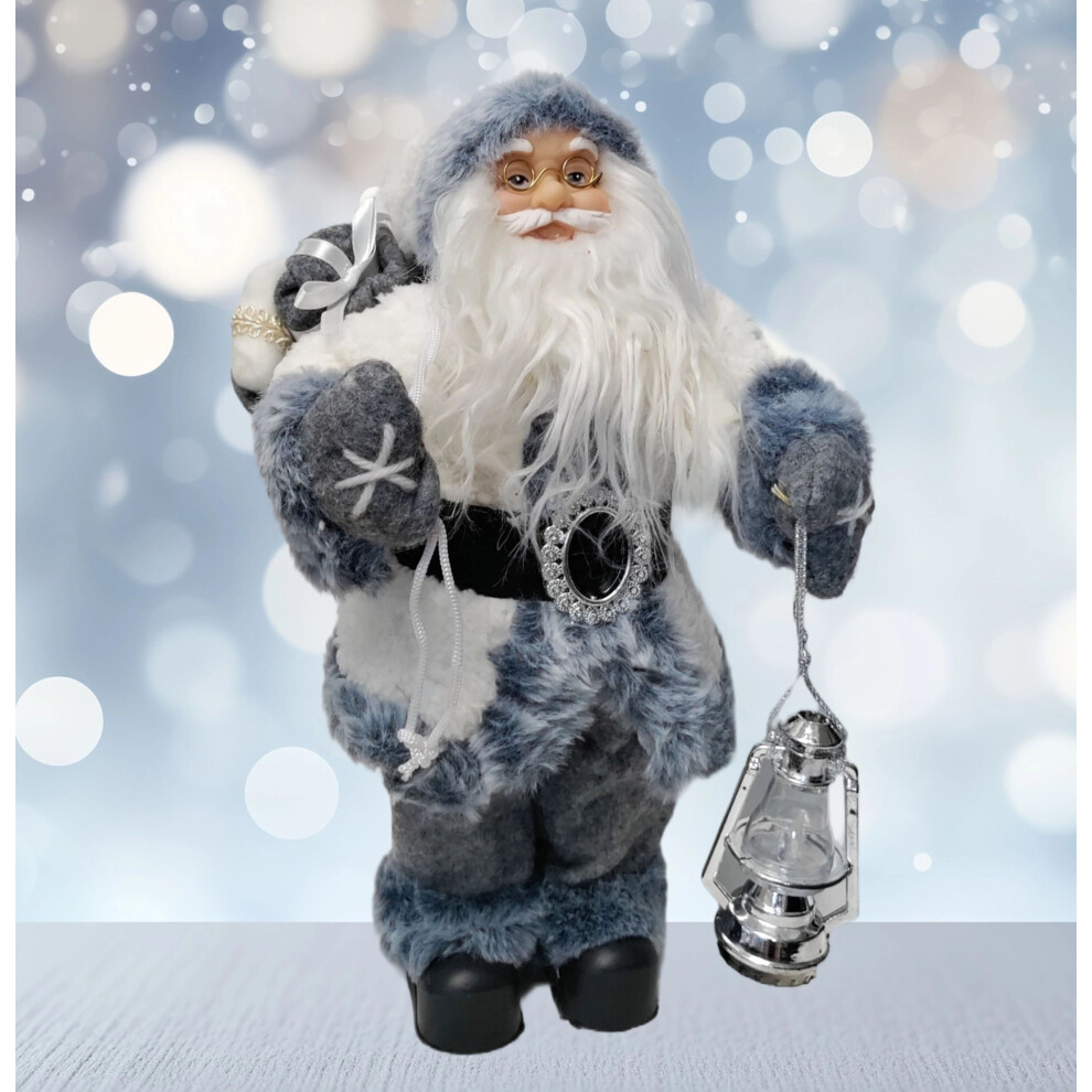 Decoris Traditional White Plush Santa Standing Father Christmas Decor. 30Cm