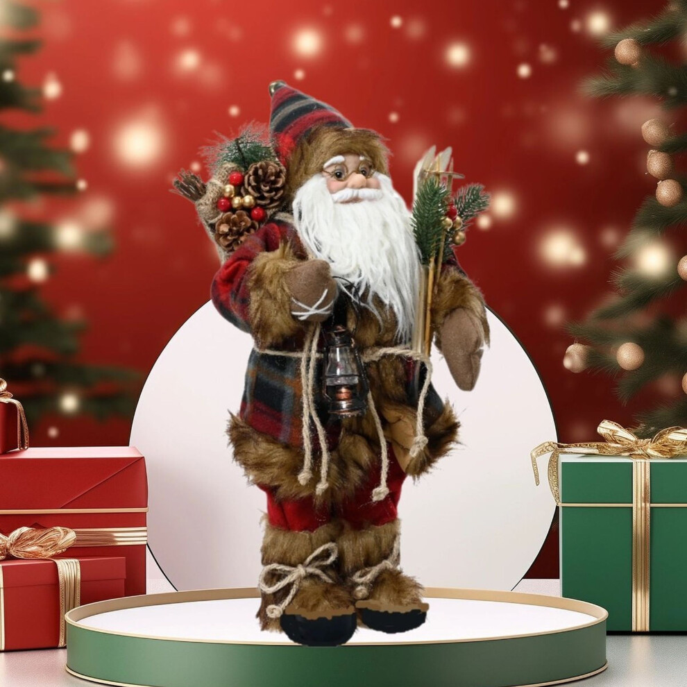 Decoris Traditional Tartan Plush Santa Standing Father Christmas Decor 30Cm - Image 3