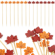 200 Pcs Thanksgiving Maple Leaf Fruit Sign Wine Party Decoration Cocktail Toothpicks for Appetizers Skewers Sandwich