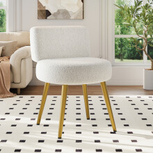 Teddy Fleece Stool with Gold Legs - Vanity Dressing Table Chair