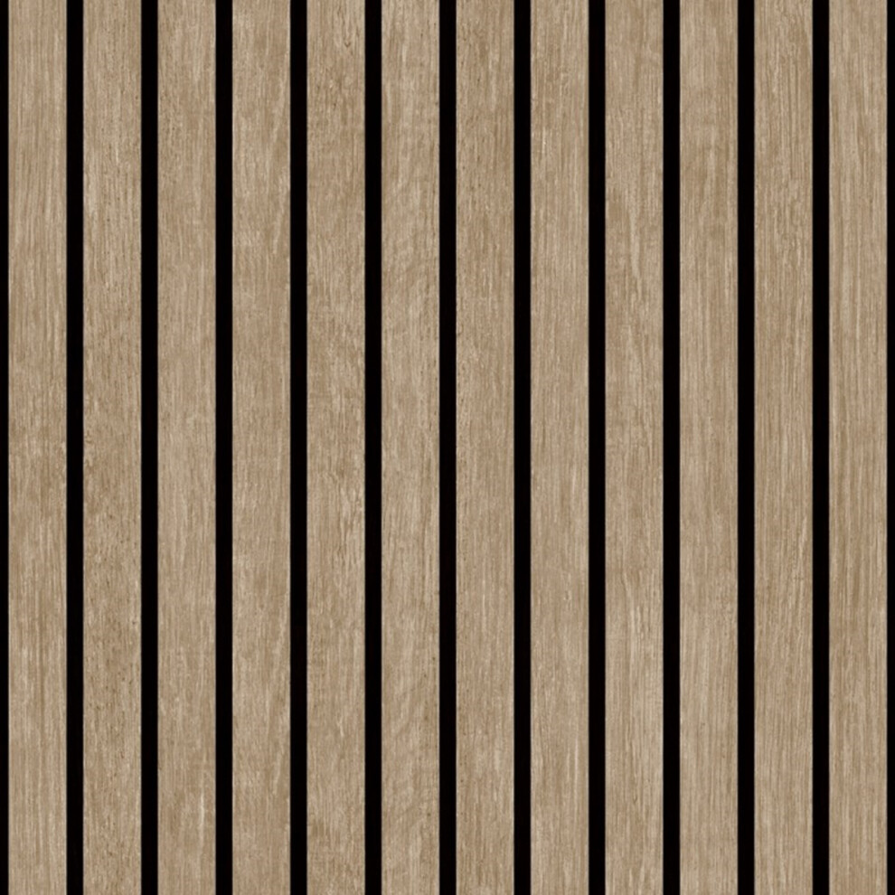 Muriva Ugepa Wooden Slats Wood Panel Stripe Taupe Black Wallpaper