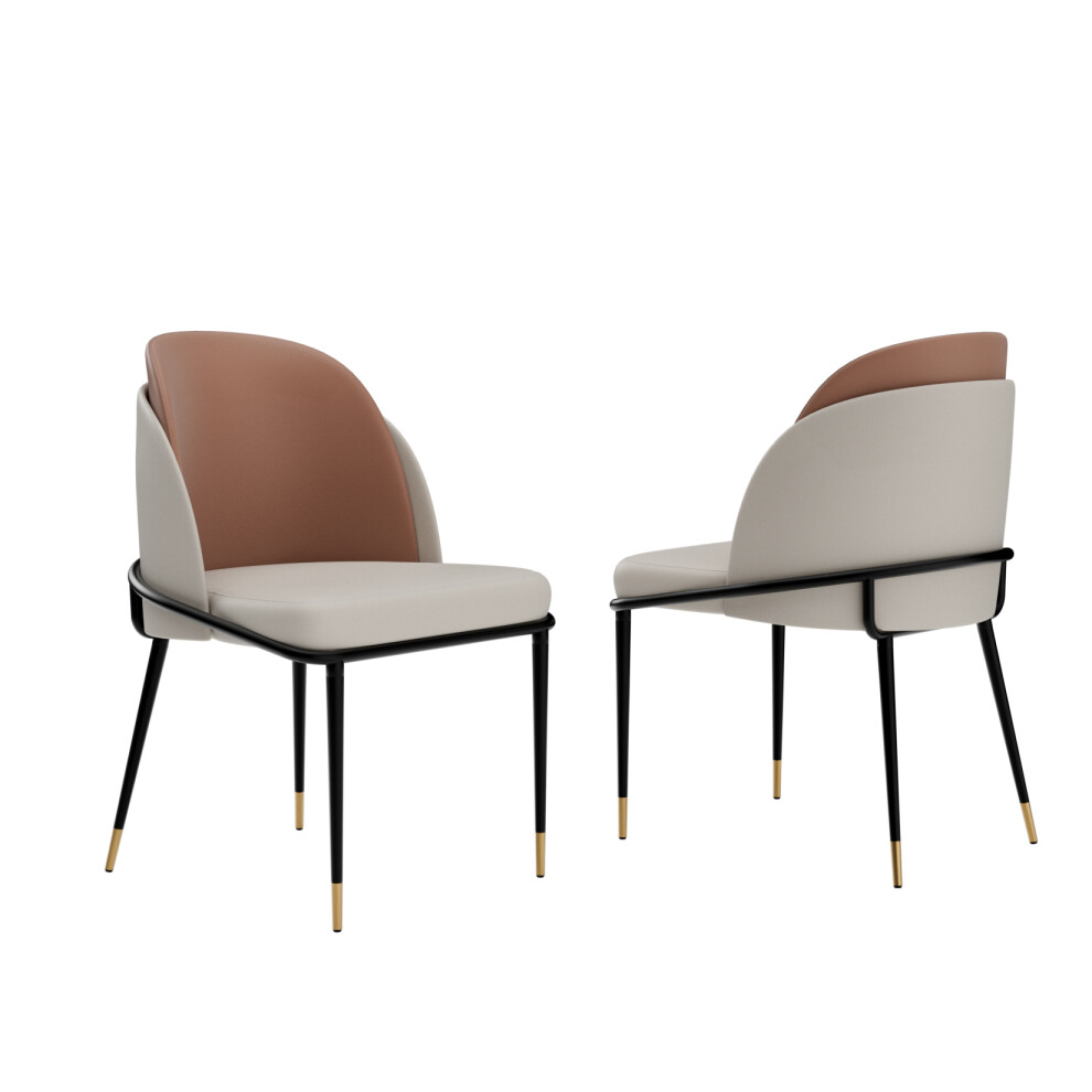 (Brown + Off White) Set of 2 Luxury Double Colors Kitchen Dining Chair