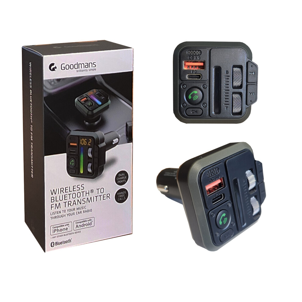 Goodmans Wireless Bluetooth To Fm Transmitter With Twin Usb Charger
