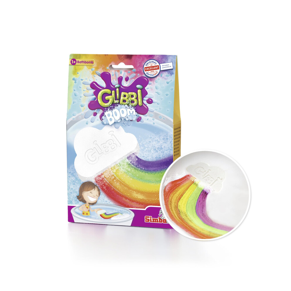 105953451 Glibbi Boom Toy, Bath Bomb, Cloud Shape, Magic Rainbow Effect, Age 3+