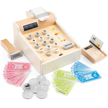 New Classic Toys 10651 Registratore di cassa in legno con scanner per denaro finto e carta di credito Bianco 200 x 165 x 110 mm