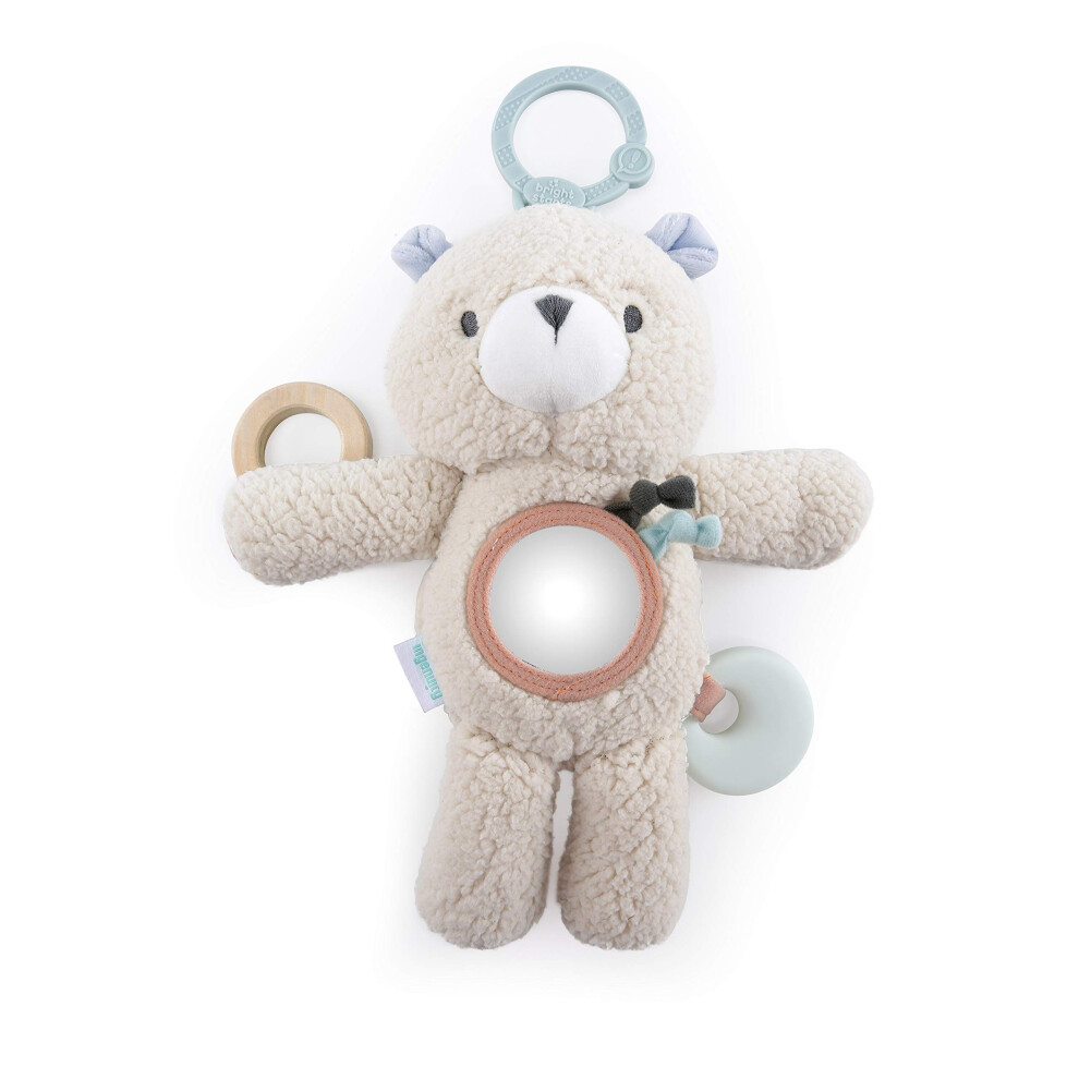 Premium Soft Plush Travel Activity Toy with Wooden Teethers - Nate the Teddy Bear, Ages Newborn +