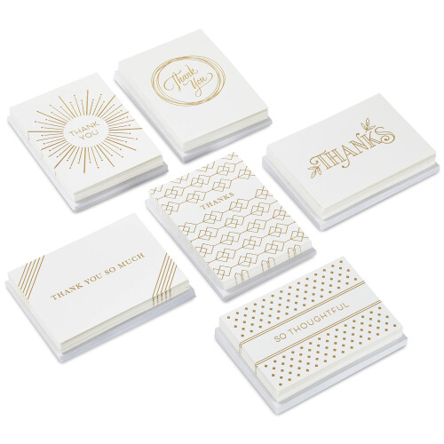 Confezione Da 40 Biglietti Di Ringraziamento Hallmark – 4 Design Con Dettagli In Lamina D’oro, 10x13 Cm, Con Buste