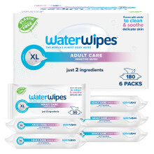 WaterWipes Sensitive+ Body & Intimate Wipes, 180pcs (6 Pack), 3-in-1 Cleanses, Nourishes & Protects, 99.9% Water, Unscented Wipes for Adults