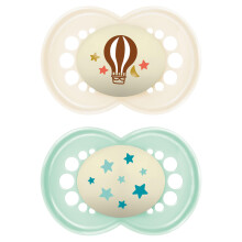 Rubber Latex Original Night Soothers 16 Months + (Pack of 2), Glow in The Dark Baby Soothers with Self Sterilising Travel Case, Newborn Essentials,