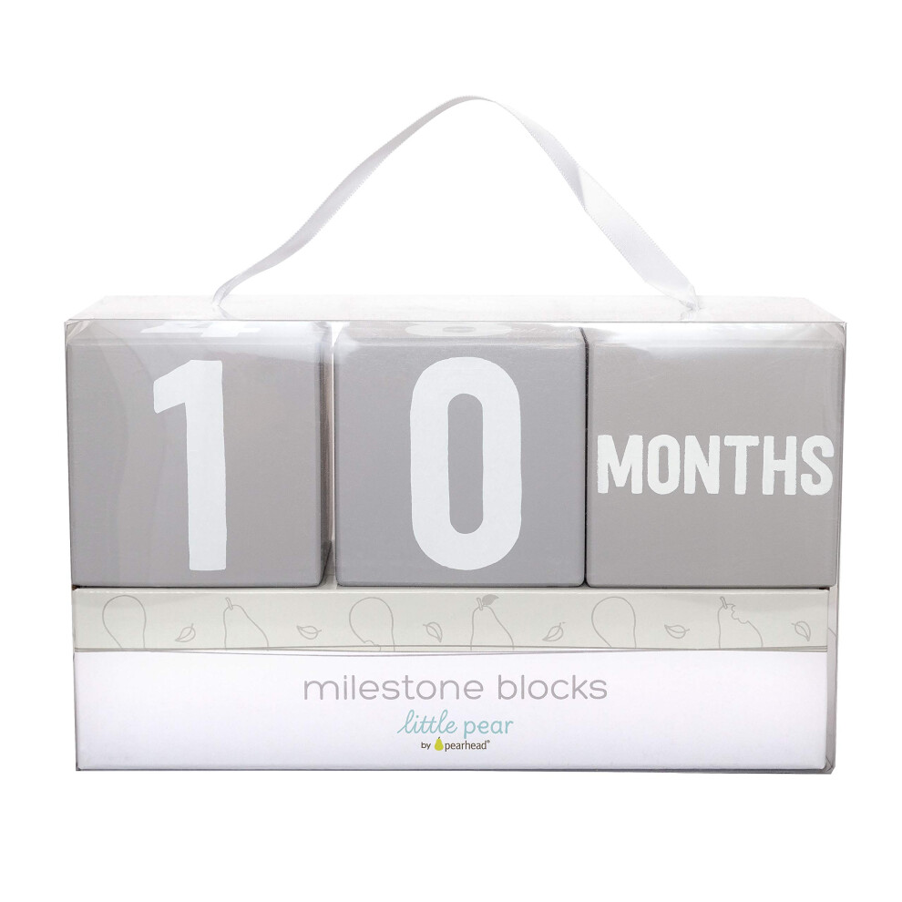 Baby Keepsake Milestone Blocks, Growth Marker Blocks, Baby Age Photo Prop, & Wooden Grey/White Little Pear