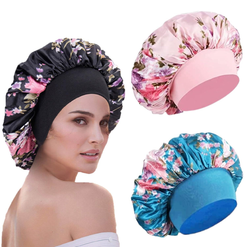 3 Pcs Soft Satin Bonnet, Silk Bonnet Hair Wrap for Sleeping, Sleeping Hair Care Cap Bonnets, Night Sleeping Head Cover Sleeping Hat for Women and