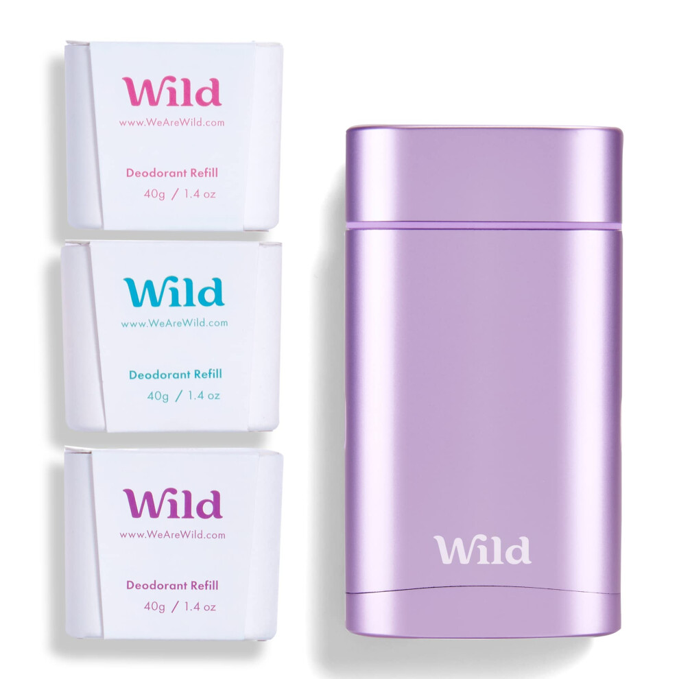 - Natural Refillable Deodorant - Aluminium Free - Purple Case with Refill Variety Pack (3 x 40g) - Includes Fresh Cotton & Sea Salt, Jasmine &