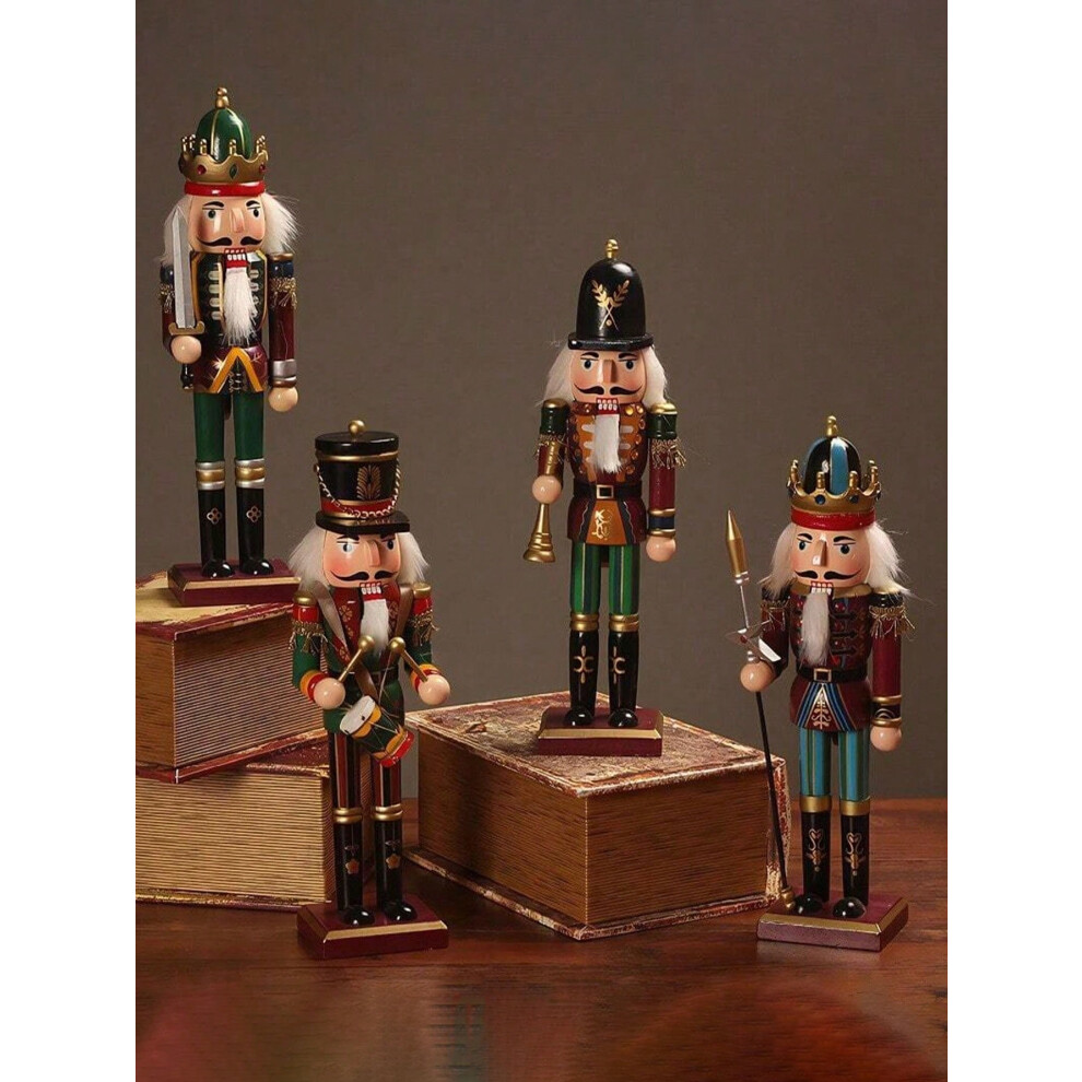 (Multicolor, 1pc-horn) 4 Pieces - 11.6 Inch Christmas Nutcracker Decoration Set Painted Wooden Nutcracker Soldier Doll Holiday Party Tabletop Christma-image-OPC-PFJJP9X-NEW