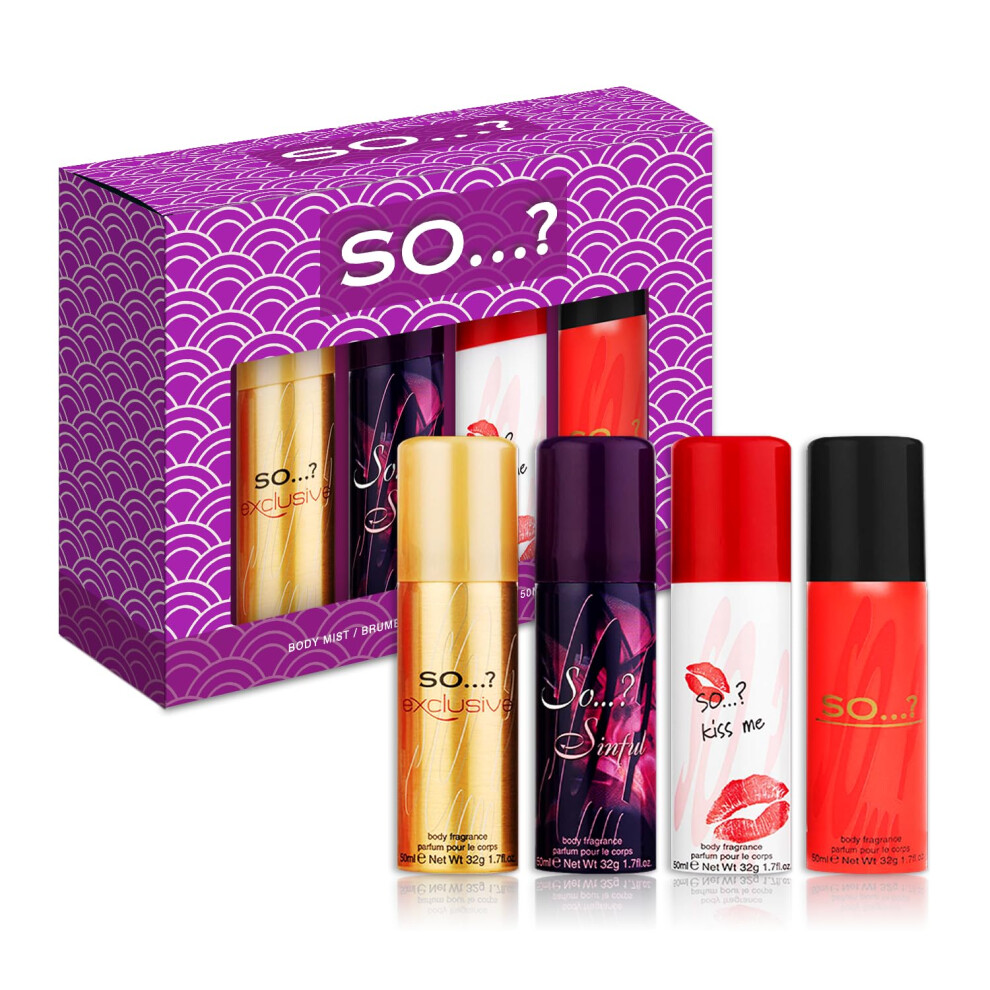 Iconic Womens Mini Galore Gift Set, with SOâ¦?, Kiss Me, Sinful & Exclusive Body Mist Fragrance Spray Set (4 x 50ml)