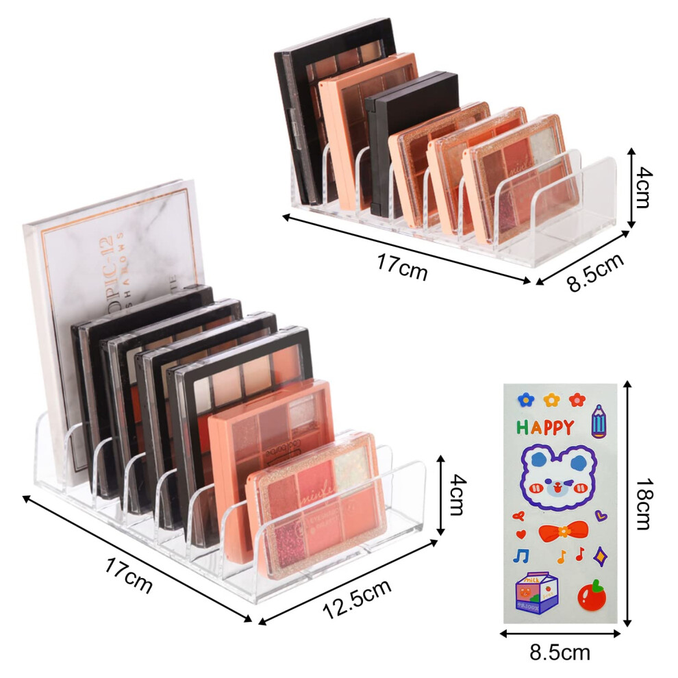 2-piece-eyeshadow-palette-storage-rack-with-1-cartoon-sticker--transparent-desktop-display-rack--7-compartment-cosmetic-storage-rack--suitable-for