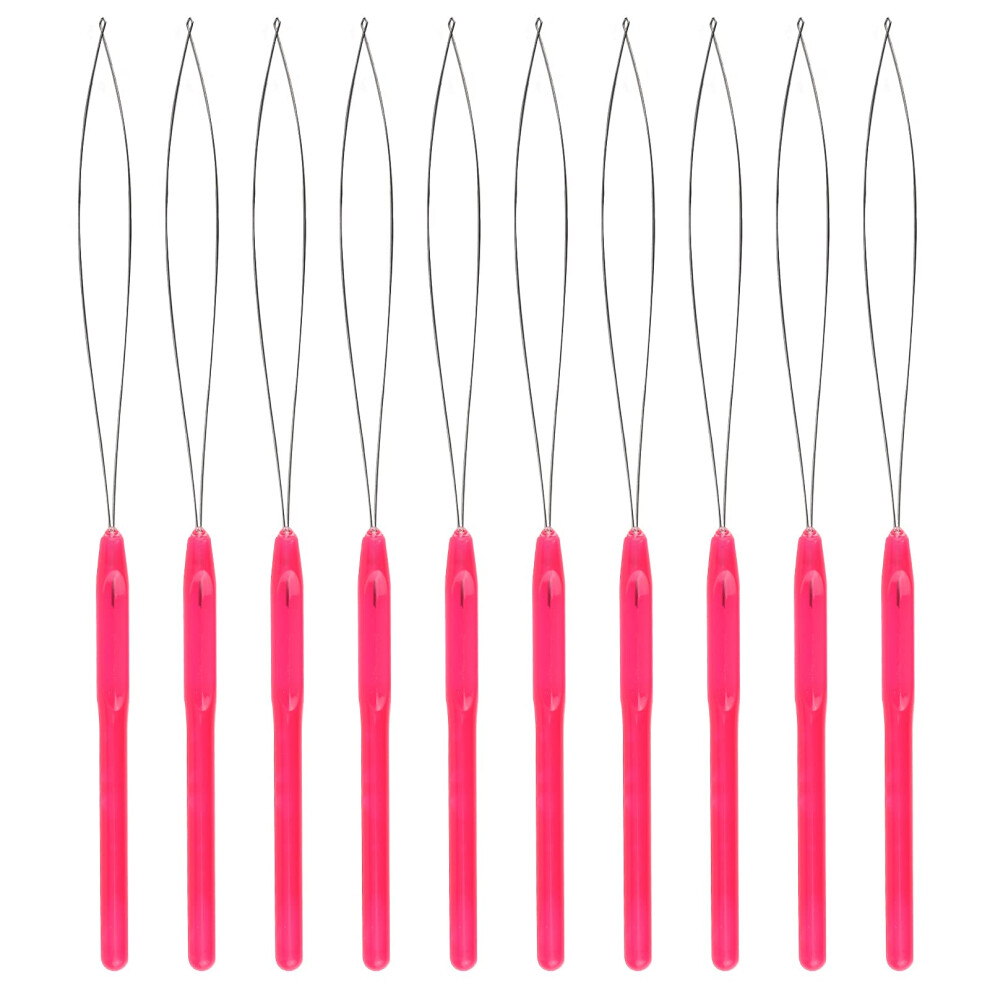 Savita 10Pcs Hair Extension Loop Needle Threader Pulling Hook Bead Device Micro Links Hair Extensions Kit For Hair Styling Tools Accessory (Magenta)
