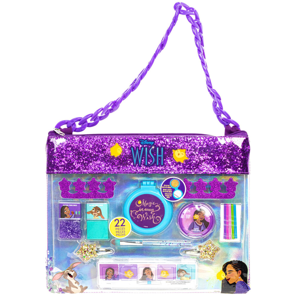 Disney Wish Sling Bag Makeup Set for Kids | Makeup Kit Includes Blush, Nail Polish, Hair Accessories & More |Gifts for Ages 3+ by Townley Girl