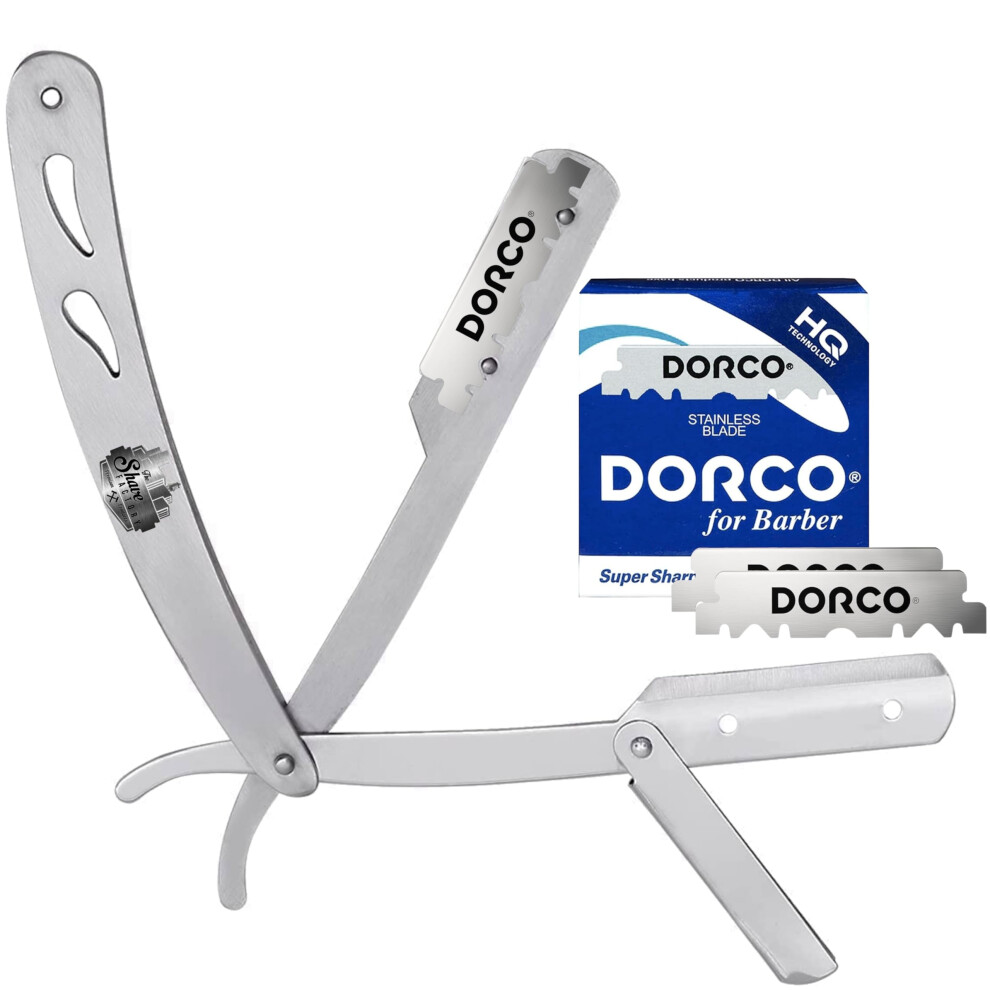 Traditional Shaving Set - The Shave Factory Metal Straight Razor & 100 DORCO Single Edge Razor Blades - Ideal Kit For Professional Barbers And