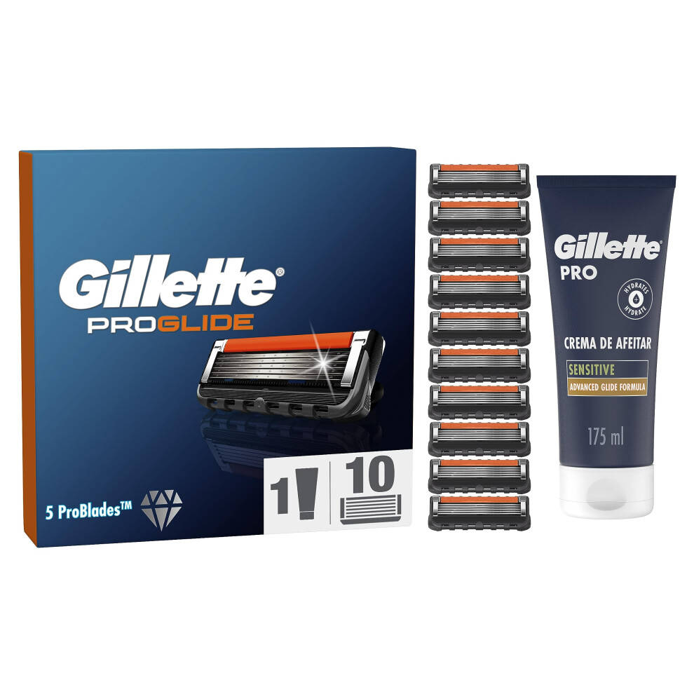 ProGlide Regime Set Men, Pack of 10 Razor Blade Refills with Precision Trimmer and Gillette PRO Shaving Cream