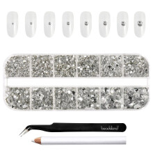 2500pcs Clear Rhinestones,Flatback Gems Round Crystal Rhinestones for Nail Crafts Mixed 8 Sizes SS4~SS30 with Picking Tweezer and Pen (Clear)