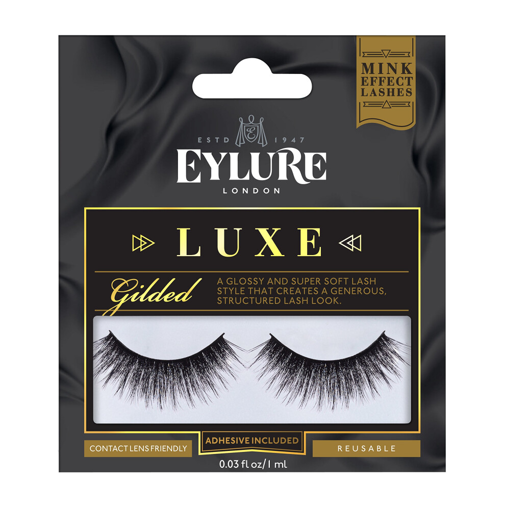 Faux Mink Eye Lashes, Reusable, Adhesive Included, Gilded, 1 Pair