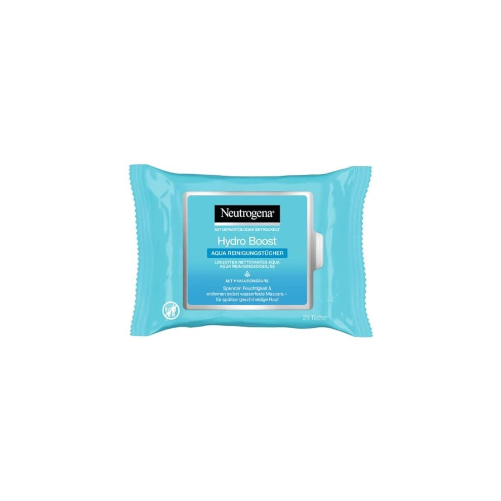 Hydro Boost Aqua Cleansing Wipes/With Neutrogena Cleansing Technology, Hyaluronic Acid and Moisturiser / 25 ml (Pack of 6)