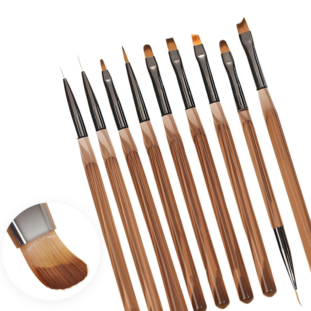 9 Pcs Nail Art Liner Brushes, Fine Liner Striping Brush, Nail Art Striping Brushes, Design Brush Metal Handle Nail Drawing Pens for Long Lines, Thin
