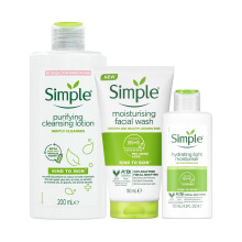 Kind To Skin Care Bundle Of Purifying Cleansing Lotion 200ml, Moisturising Facial Wash 150ml, and Replenishing Rich Moisturiser 125ml For Sensitive