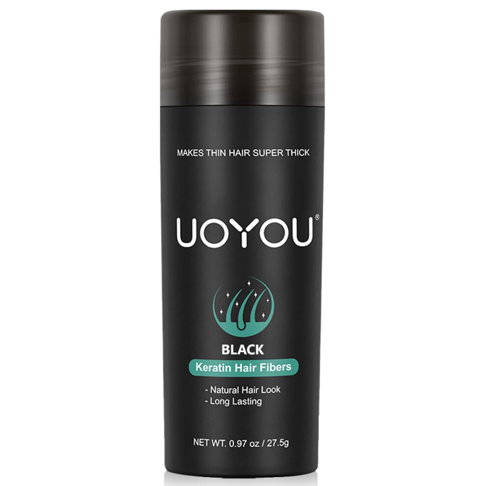 Uoyou Black Hair Fibres For Thinning Hair 27.5G Bottle | Undetectable & Natural Keratin Hair Fibers Concealer For Hair Loss For Men And Women | Hair