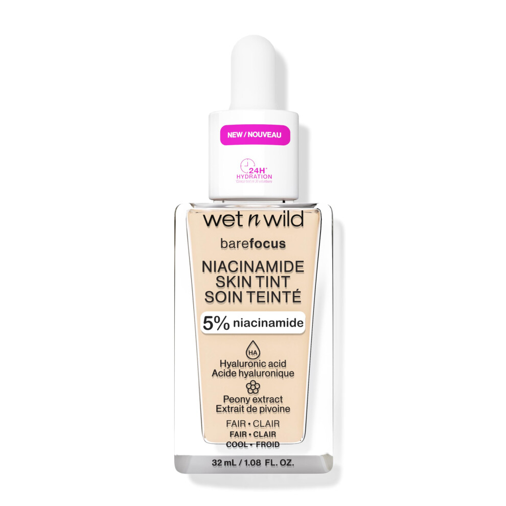 Bare Focus Niacinamide Skin Tint, Lightweight Foundation with Buildable Formula, Enriched with Hyaluronic Acid and Vitamin E for a Radiant Look, Fair
