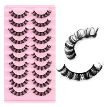 False Eyelashes Natural Look Russian Strip Lashes D Curl 3D Cat Eye Daily Faux Mink Lashes Strips 10 Pairs Volume Curly Fake Eyelashes Pack(DH06-02)
