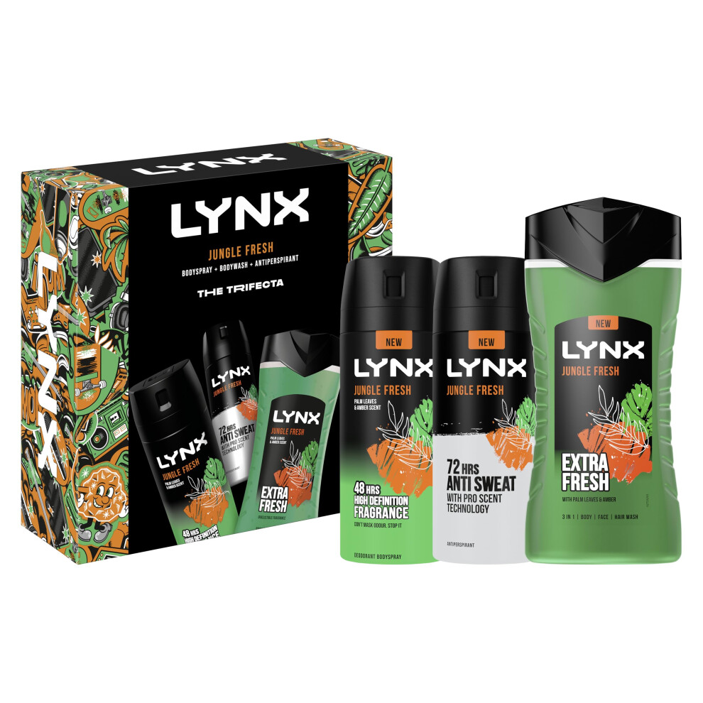 Jungle Fresh Trifecta deodorant Gift Set body spray, body wash + antiperspirant perfect gifts for him 3 piece