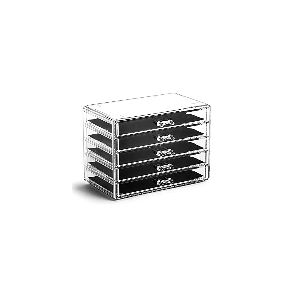 Organiseur de maquillage en acrylique BINO THE MANHATTAN SERIES - 5 tiroirs | Rangements et rangements beauté transparents | Tiroir à cosmétiques