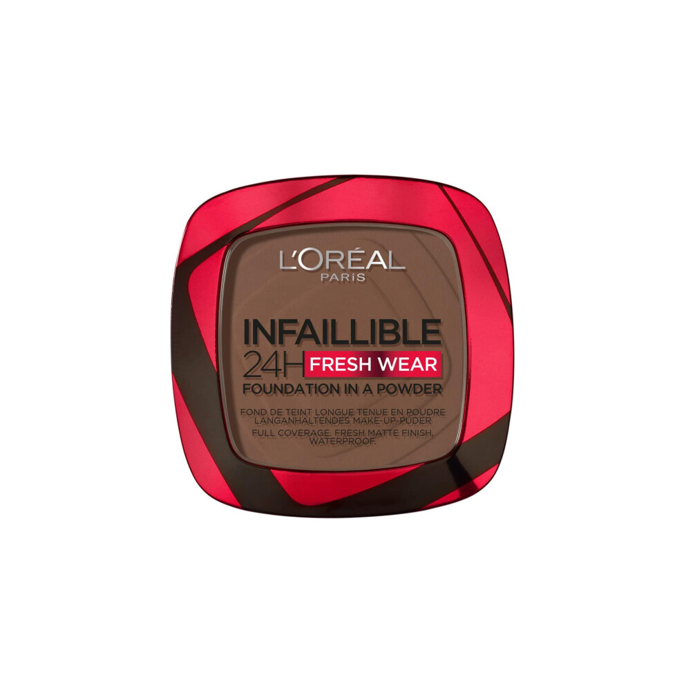 Infallible 24H Fresh Wear Foundation in a Powder, Full-coverage, Longwear, Weightless Smooth Finish, Water-proof and Transfer-proof, 390 Ebony