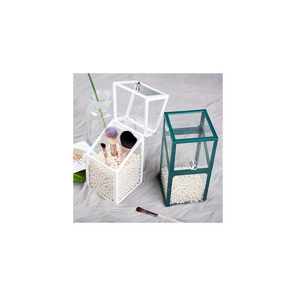 makeup-brush-holder-with-lid-makeup-storage-cosmetic-organiser-desk-top-multi-function-dustproof-white-pearls--white