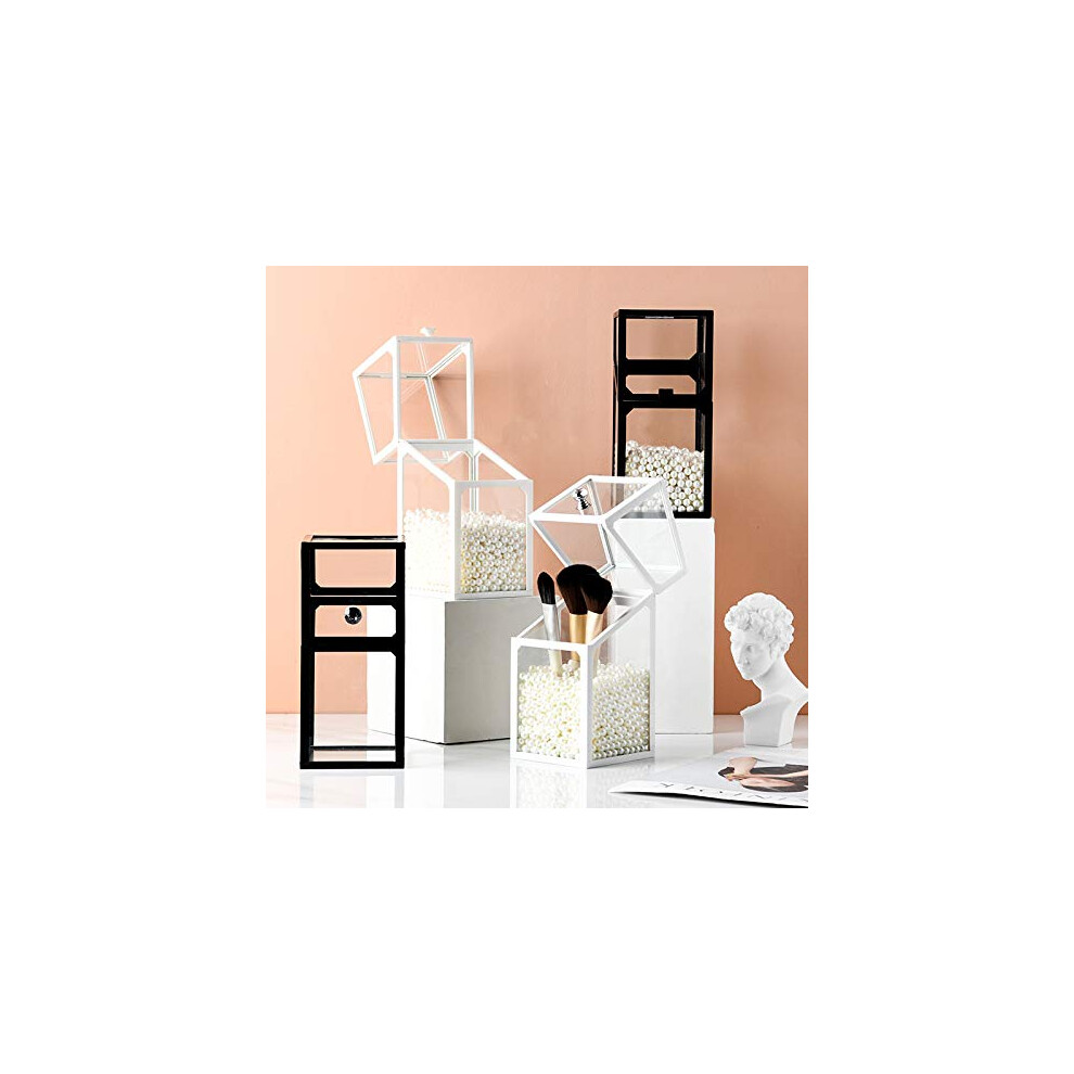 makeup-brush-holder-with-lid-makeup-storage-cosmetic-organiser-desk-top-multi-function-dustproof-white-pearls--white