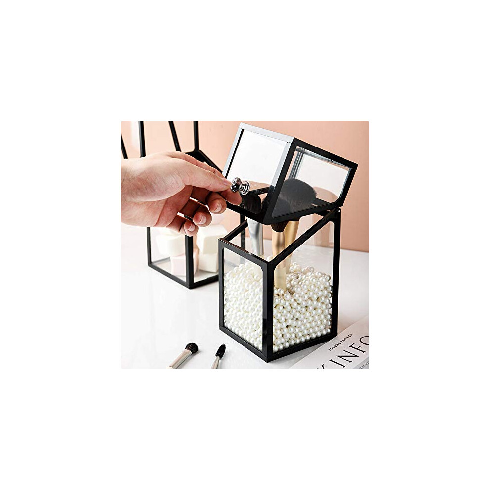 makeup-brush-holder-with-lid-makeup-storage-cosmetic-organiser-desk-top-multi-function-dustproof-white-pearls--white