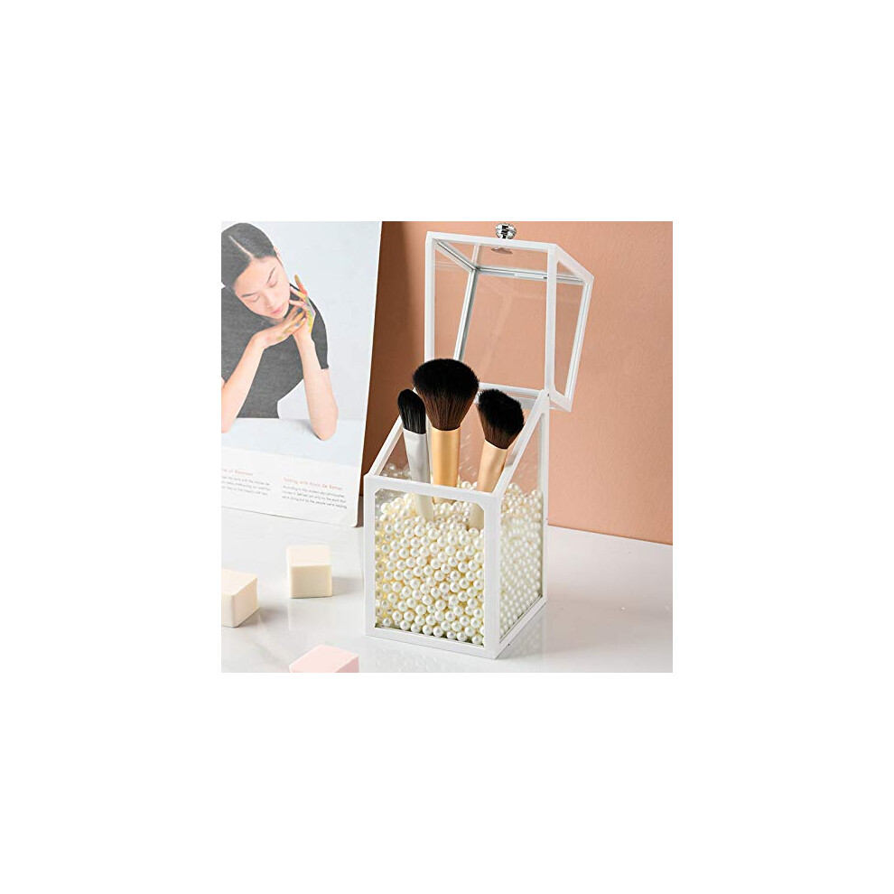 makeup-brush-holder-with-lid-makeup-storage-cosmetic-organiser-desk-top-multi-function-dustproof-white-pearls--white