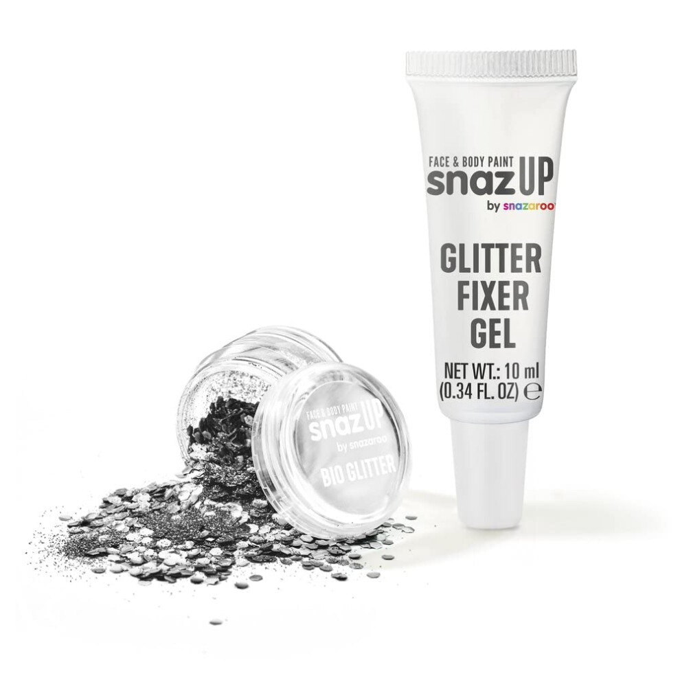 Snazaroo Silver Bio Glitter Kit, Face And Body Paint, Biodegradable Gliter, Colour 5G + Fixer