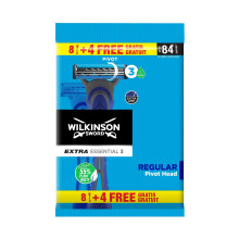 Extra 3 Essential – Pack of 8 + 4 Disposable Razors with an Aloe Vera Lubricant Band – Optimal for Facial Care and Softness