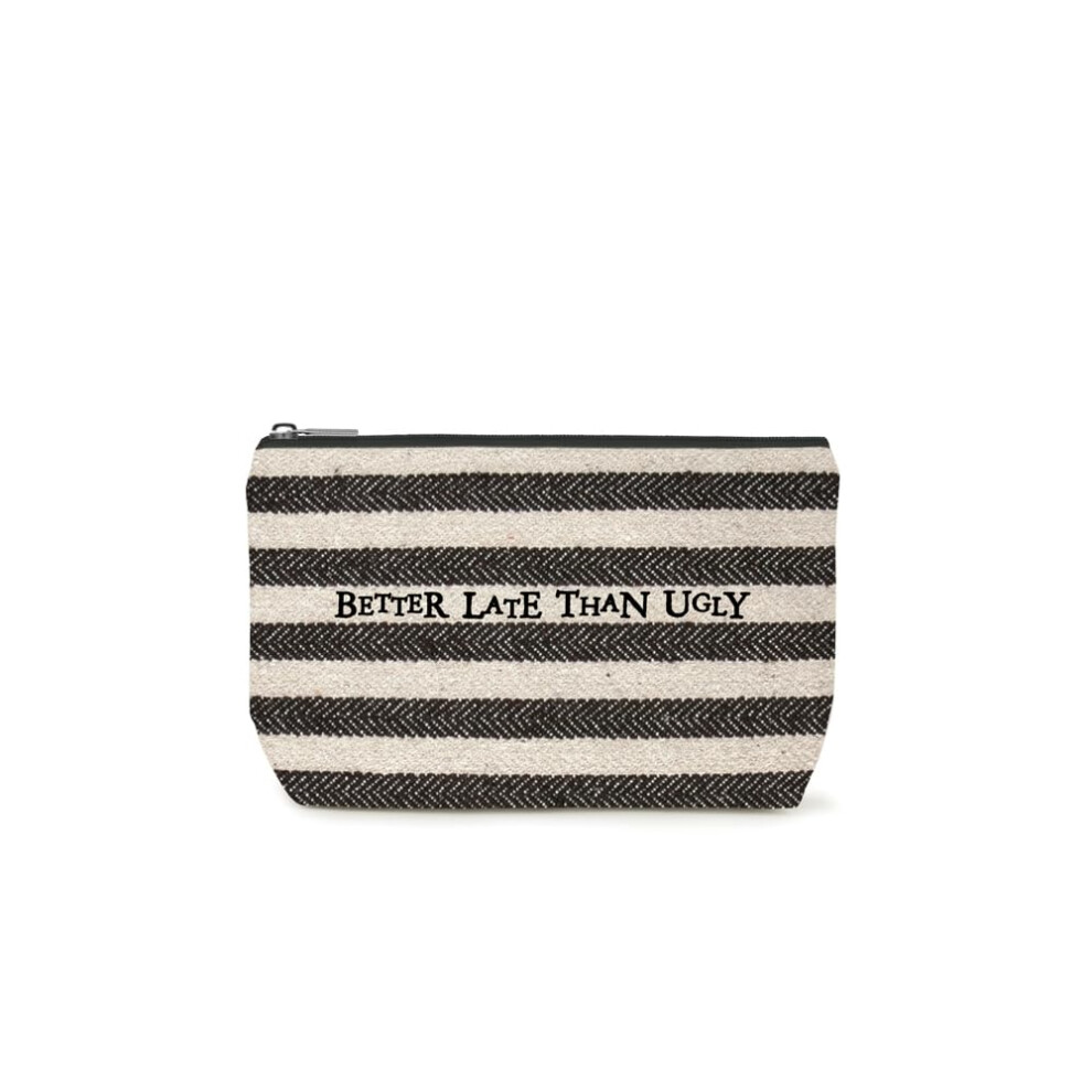 - Better Late Than Ugly Striped Cosmetig Bag - Black and Cream Medium Pouch